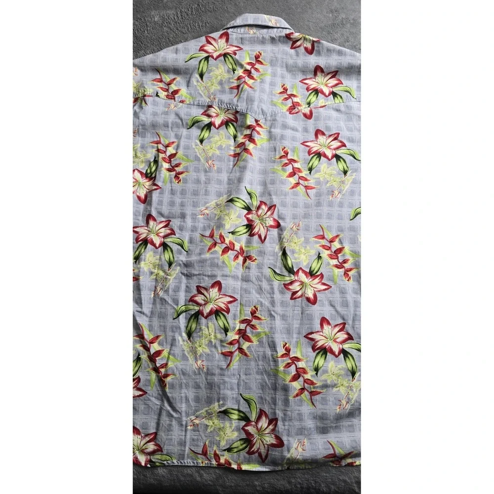Roper Western Shirt Mens Medium Gray Floral Short Sleeve Hawiian Resort